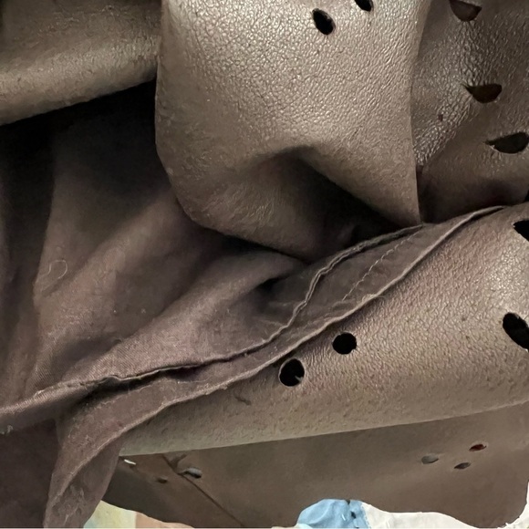 Brown Genuine Suede Leather Knee Length Lined Cutouts Skirt laser Size Medium - Picture 7 of 10